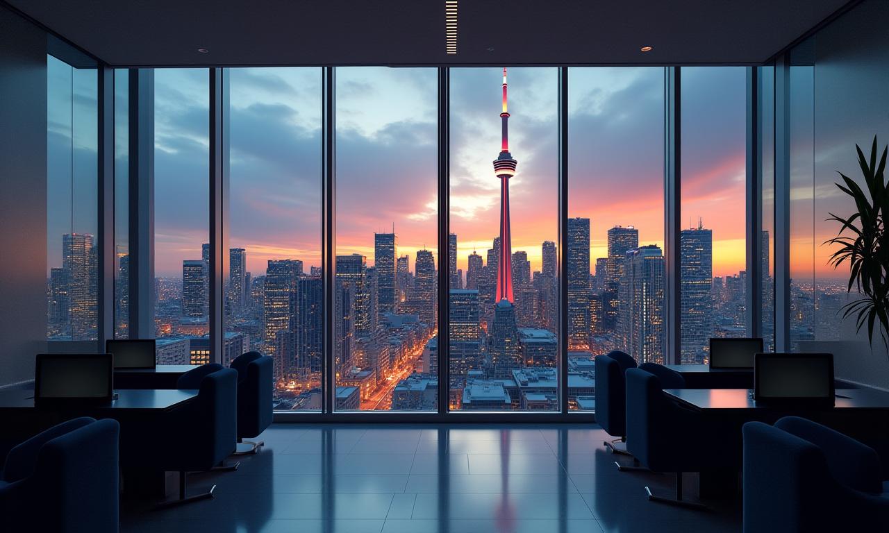 Modern office interior overlooking the Toronto skyline